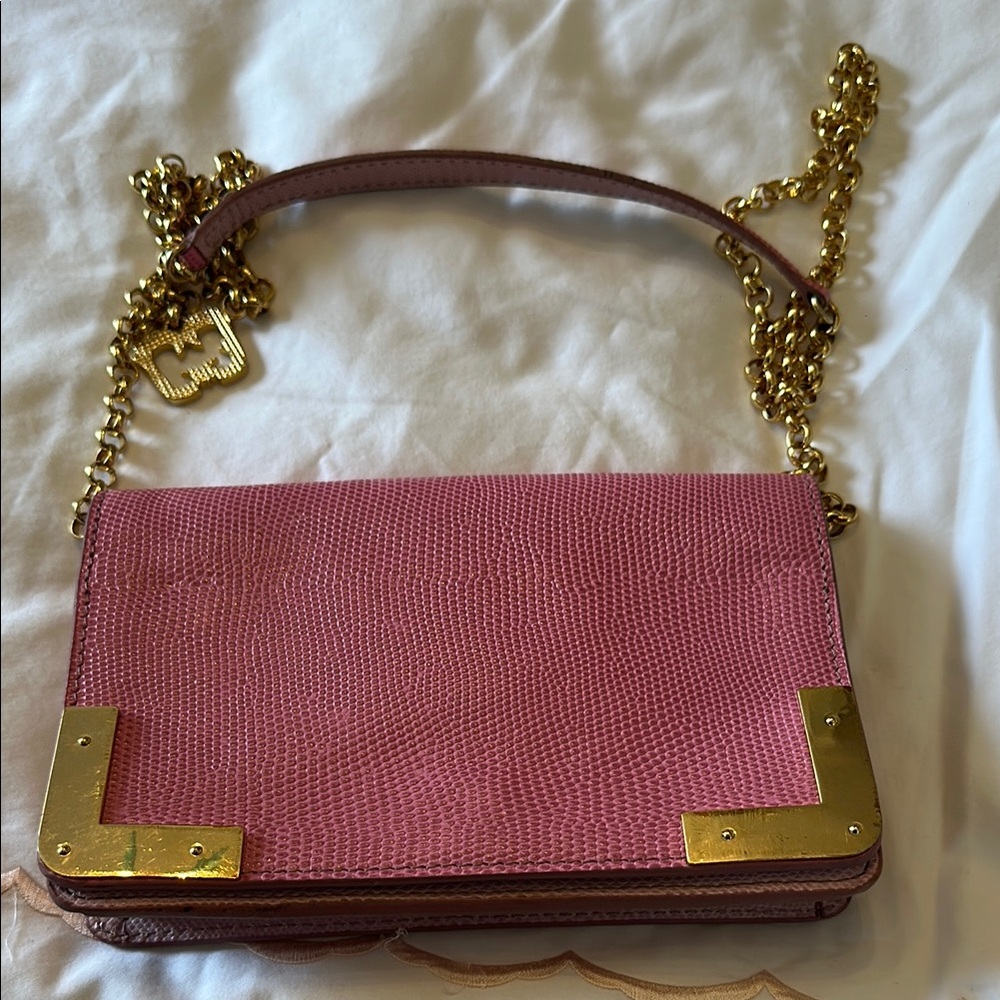 Pink Leather Chain Shoulder Bag